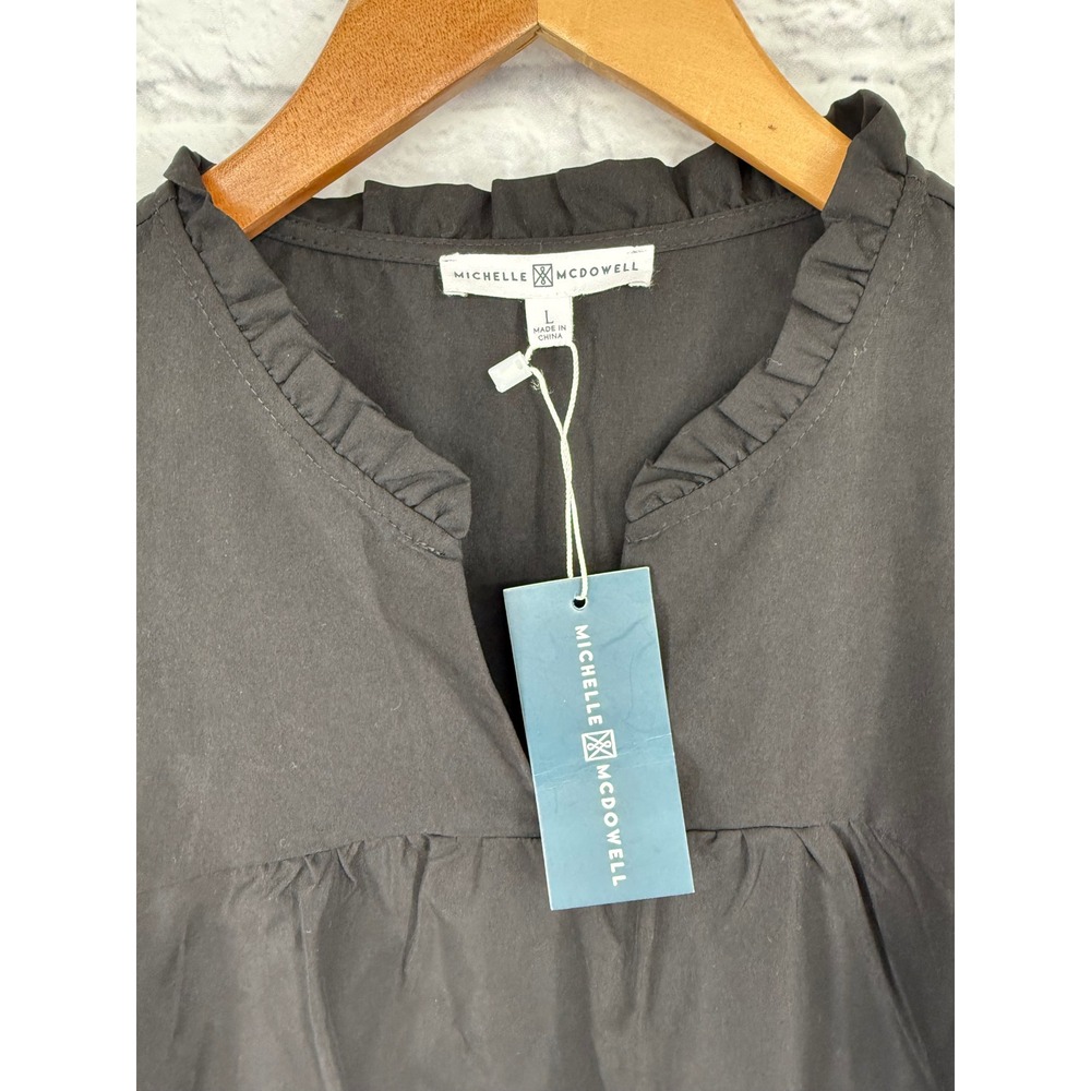Michelle McDowell Maggie Black Puff Sleeve Ruffle Neck Mini Dress Size L NWT - Picture 3 of 9